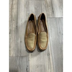 Salvatore Ferragamo Vintage Womens Sz 7.5 B‎ Tan Woven Leather Loafers Slip-Ons